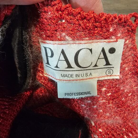Vintage 80s PACA Silk Sweater Womens Small Red Mod Fuzy Glam Rock Party Retro - Picture 13 of 14